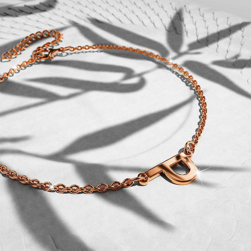 Bold Alphabet Letter Initial Charm Bracelet in Rose Gold Tone